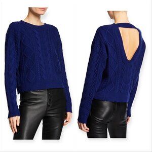 RtA Zane Reverse V-Neck Cable Knit Sweater,  Blue, Size S, New with tag